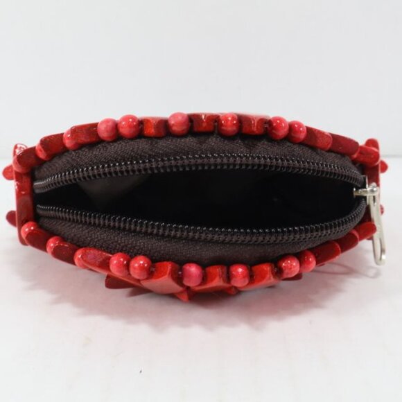 Red Black Diamond Pattern Wooden Beaded Change Purse Zipper Geometric - Picture 6 of 6
